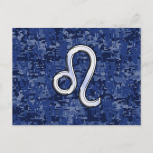 Postal Símbolo de Leo Zodiac en camo digital azul de la m