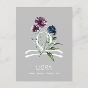 Postal Símbolo de Libra floral elegante