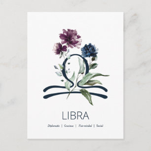 Postal Símbolo de Libra floral elegante