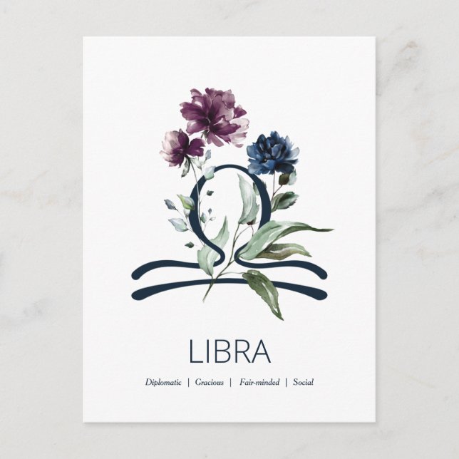 Postal Símbolo de Libra floral elegante (Anverso)