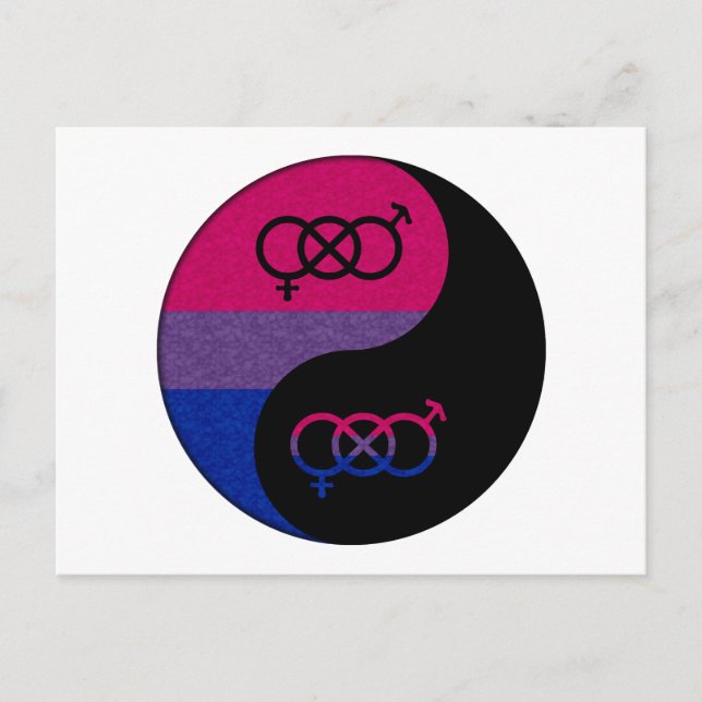 Postal Símbolo de orgullo bisexual Yin y yang con bandera (Anverso)