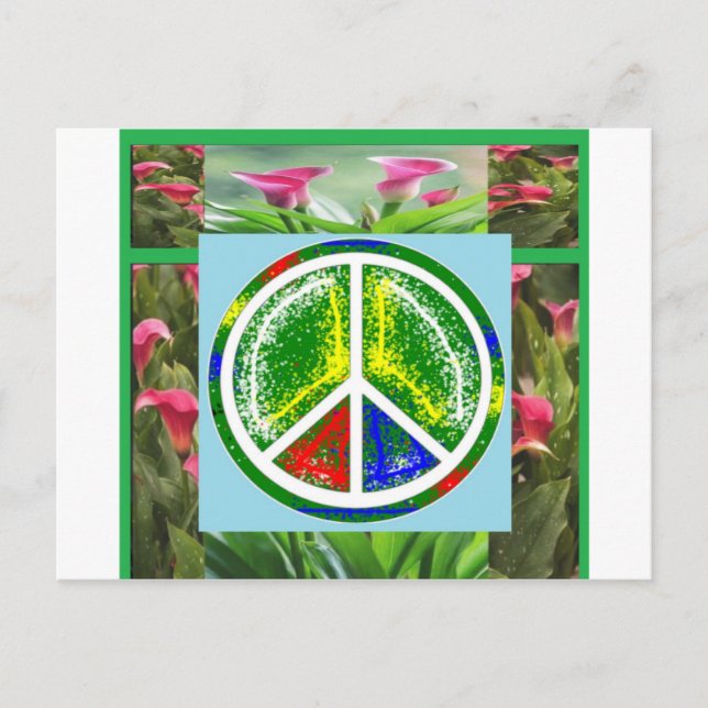 Postal SÍMBOLO DE PAZ: Flores artísticas verdes (Anverso)