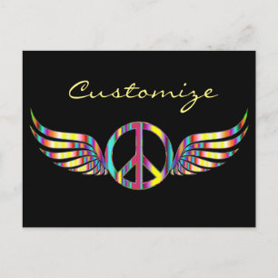 Postal Símbolo de paz hippie alado Thunder_Cove