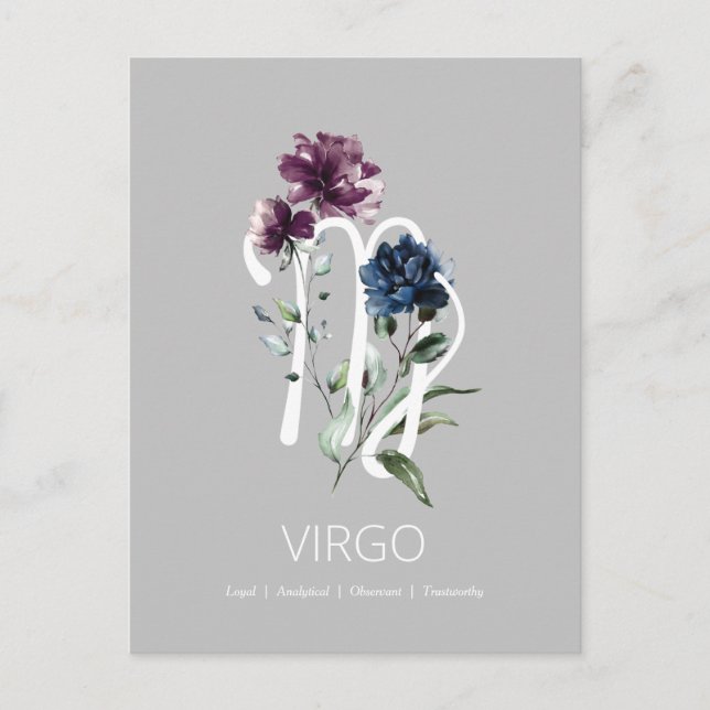 Postal Símbolo de Virgo Floral Moderno (Anverso)