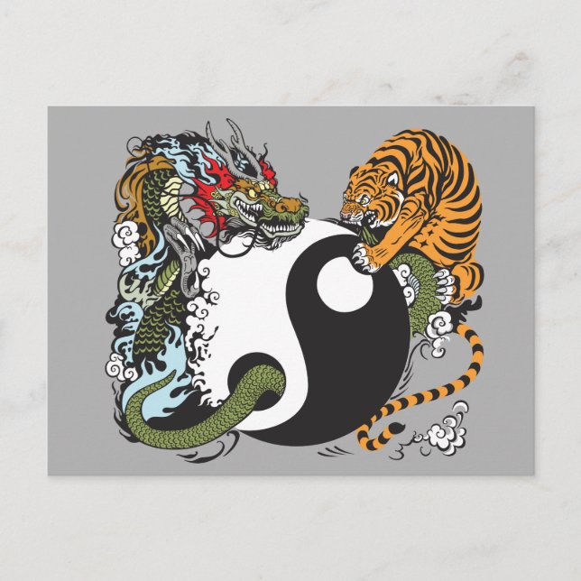 Postal símbolo de yang del yin del dragón y del tigre (Anverso)