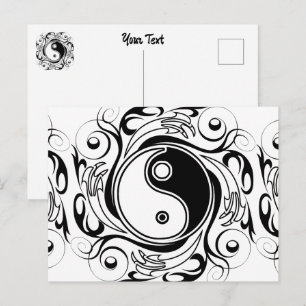 Postal Símbolo de Yin & Yang estilo de tatuaje en negro y