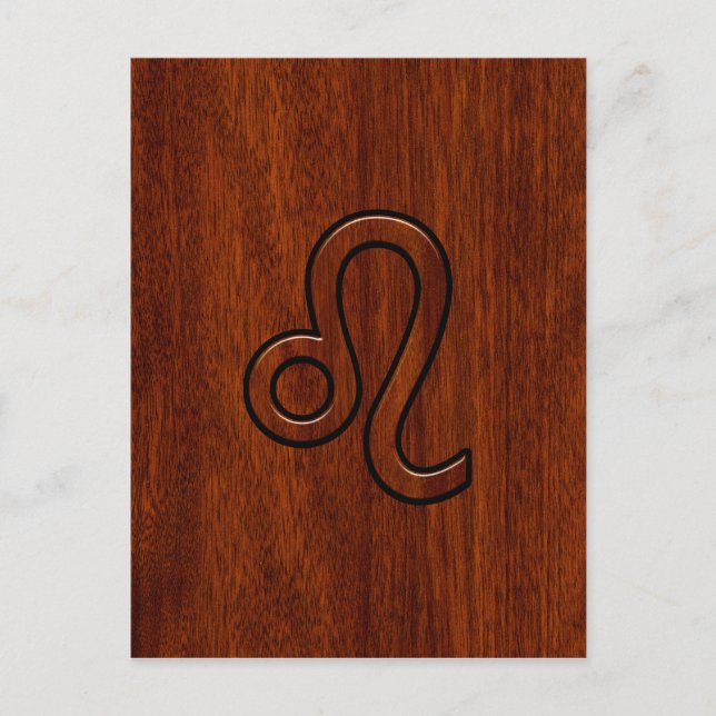 Postal Símbolo Leo Zodiac en estilo de madera de Mahogany (Anverso)