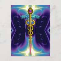 SÍMBOLO MÉDICO CADUCEO ORO FRACTALES DE PURPLE AZU