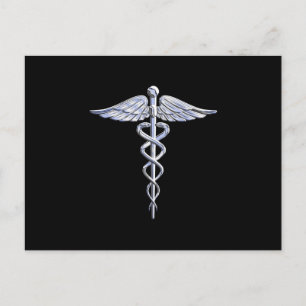 Postal Símbolo médico cromado como Caduceus