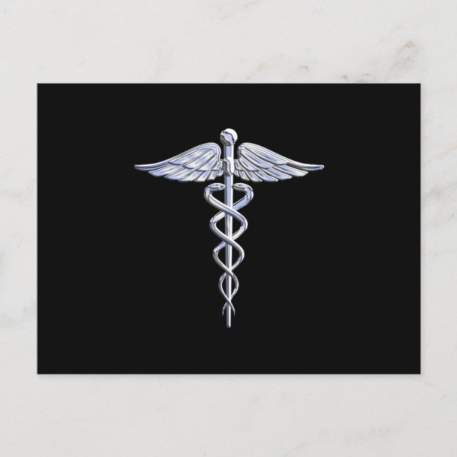 Postal Símbolo médico cromado como Caduceus (Anverso)