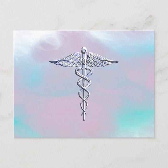 Postal Símbolo médico de Caduceus plateado Madre Perla (Anverso)