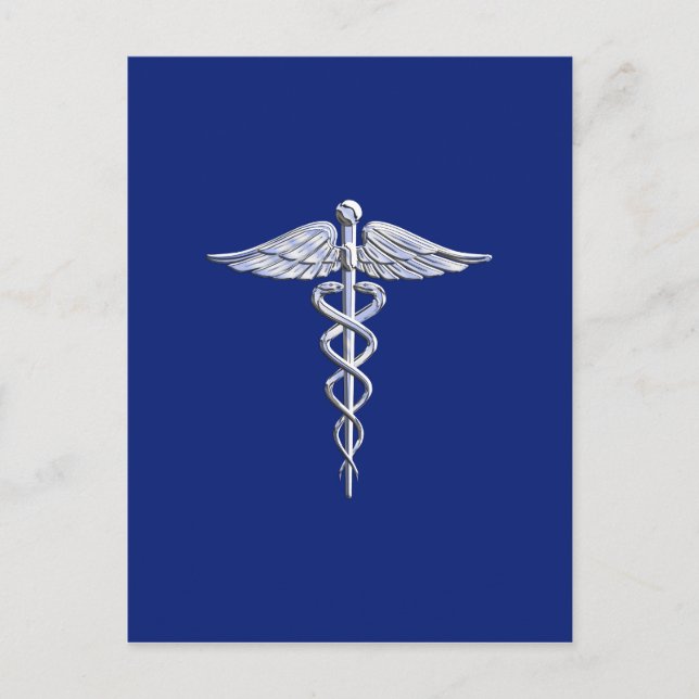 Postal Símbolo médico de Caduceus plateado sobre decoraci (Anverso)