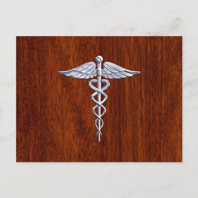 Postal Símbolo médico del Caduceo plateado Decoración de  (Anverso)