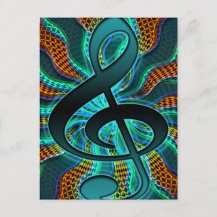 Postal Símbolo psicodélico de música Treble Clef / G Clef
