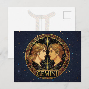 Postal Símbolo Zodiacal de Géminis Gemelo para Hombres
