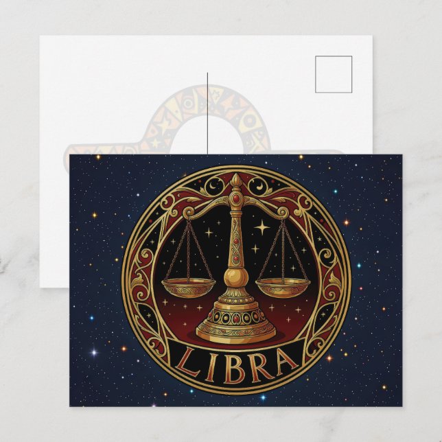 Postal Símbolo zodiacal de Libra Balanza (Anverso / Reverso)