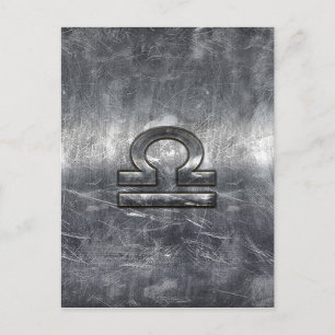 Postal Símbolo Zodiacal de Libra en estilo acero plateado