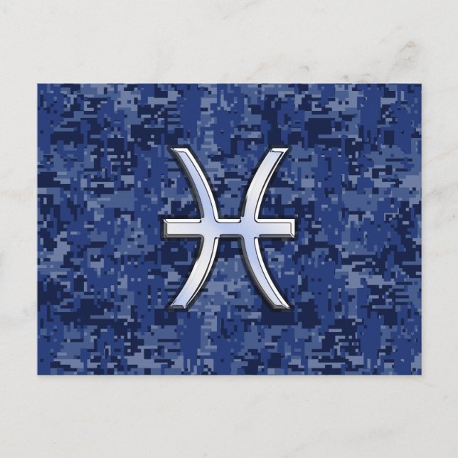 Postal Símbolo zodiaco de Pisces en camo digital azul de  (Anverso)