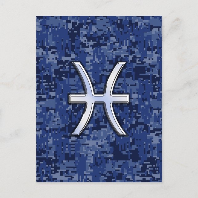 Postal Símbolo zodiaco de Pisces en camo digital azul de  (Anverso)