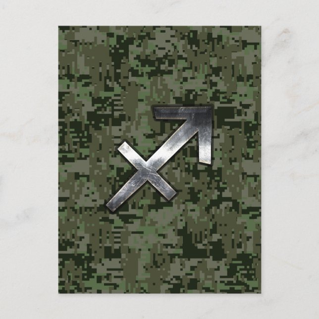 Postal Símbolo zodiaco sagitario en camo digital de Woodl (Anverso)