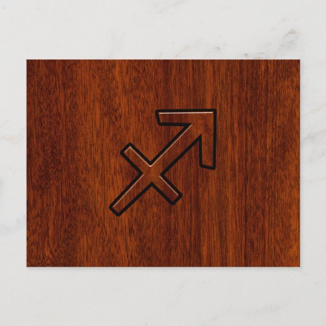 Postal Símbolo zodiaco sagitario en madera de caoba (Anverso)