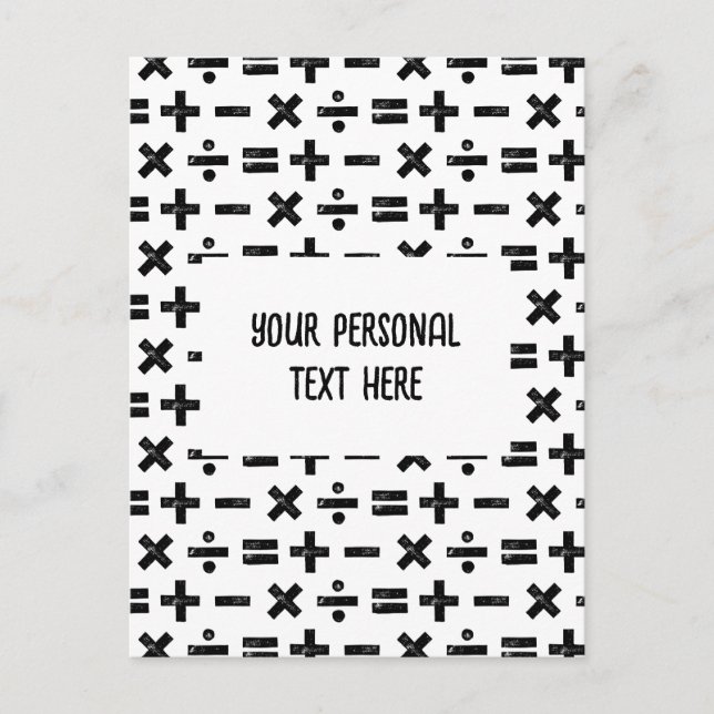 Postal Símbolos de matemáticas en blanco y negro Corta de (Anverso)