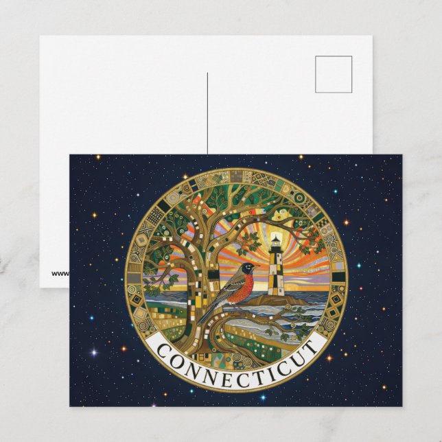 Postal Símbolos del estado de Connecticut, EE. UU. (Anverso / Reverso)