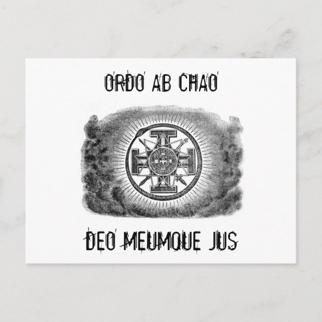 Postal símbolos masónicos ORDO AB CHAO (Anverso)