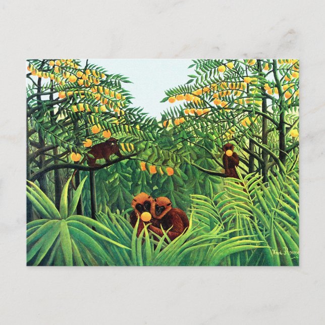 Postal "Simios en el Naranja Grove" por Henri Rousseau (Anverso)