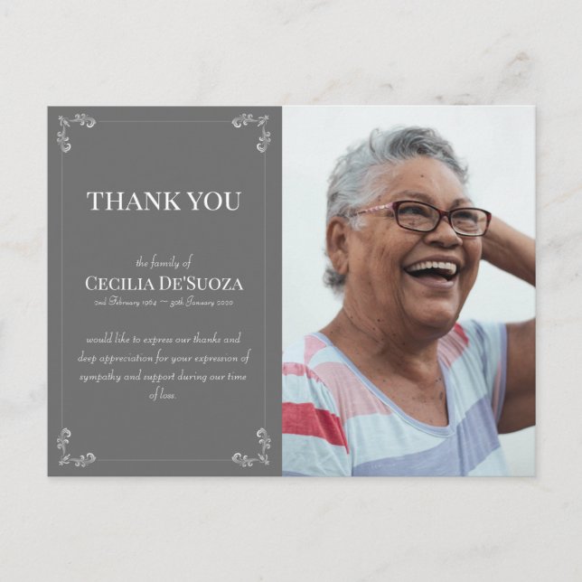 Postal Simpatía Foto Personalizada Funeral Gracias Gris (Anverso)