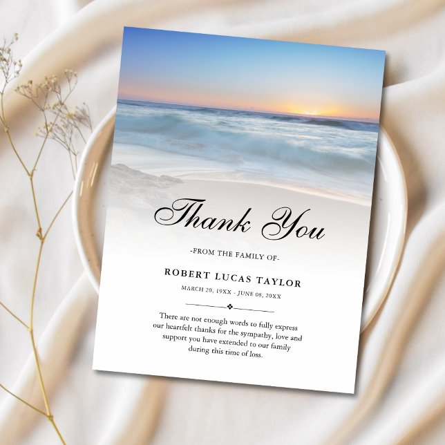 Postal Simpatía Gracias Playa Funeral del Océano  (Beach Sympathy Thank You Postcard)