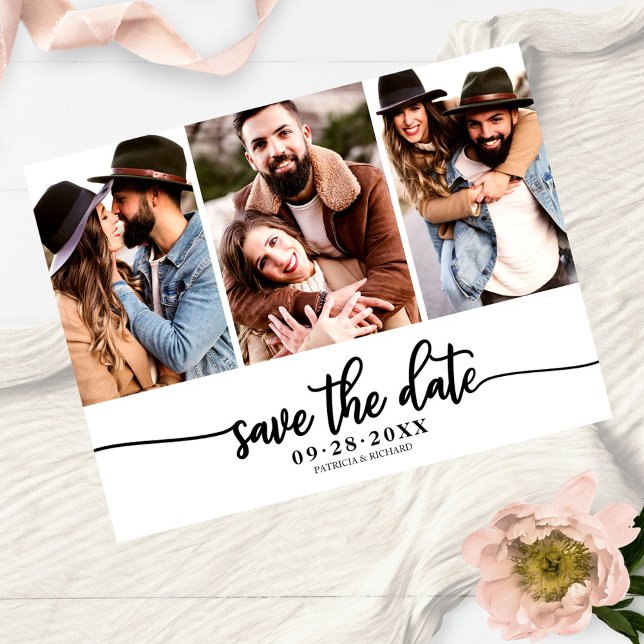 Postal Simple 3 Boda De Collage de fotos Guardar La Fecha (Subido por el creador)