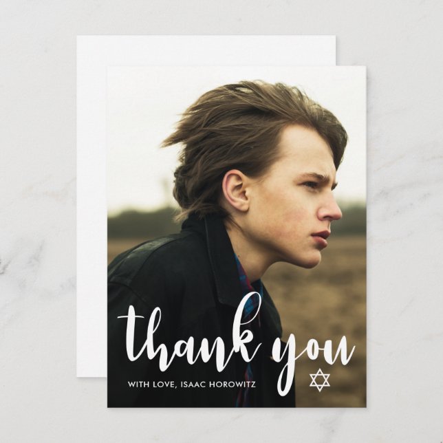 Postal Simple agradecimiento de Bar Mitzvah Estrella de D (Anverso / Reverso)