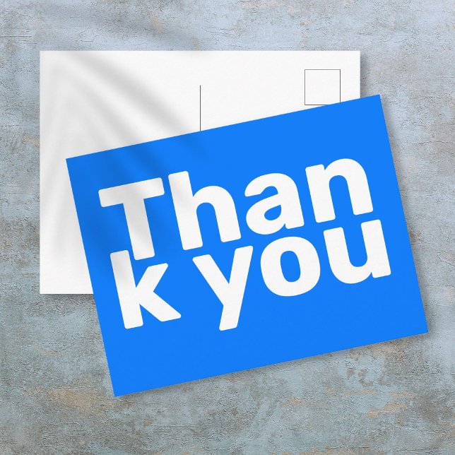 Postal Simple Azul Brillante Negrita Moderno Vibrante Gra (Simple Bright Blue Bold Modern Vibrant Thank You Postcard)