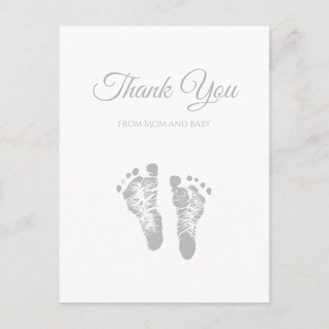 Postal Simple Baby Shower Gracias A La Imagen Gris Modern (Anverso)