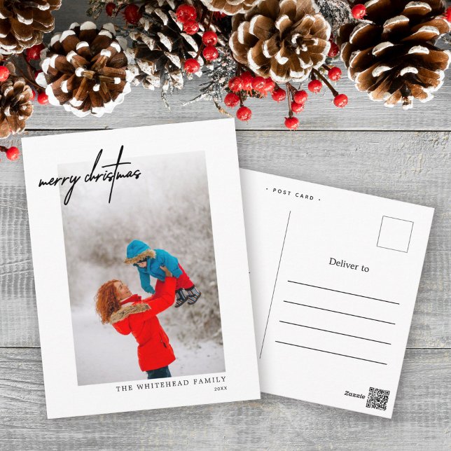 Postal Simple Black Merry Christmas Photo White (Subido por el creador)