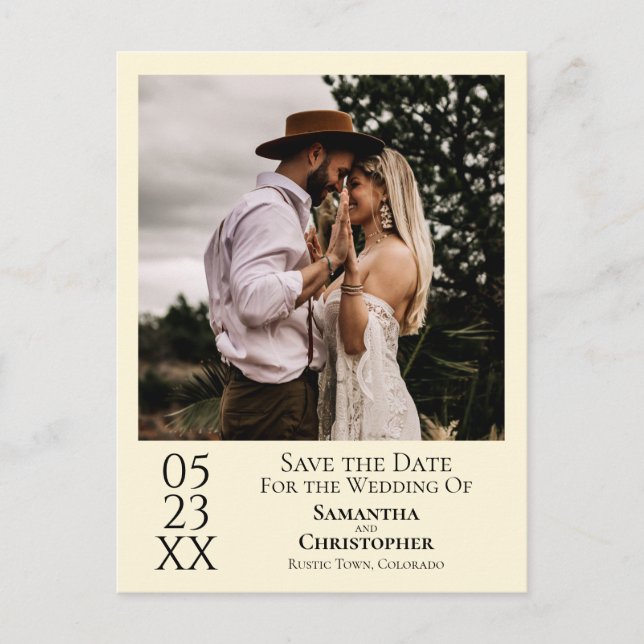 Postal Simple boda de marfil - Salven la foto de la fecha (Anverso)