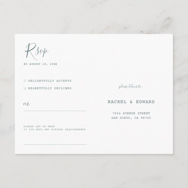 Postal Simple boda Minimalista moderna RSVP (Reverso)