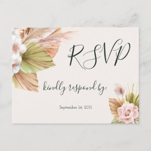 Postal Simple caligrafía Boda floral rústica RSVP