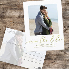 Postal Simple caligrafía de oro guión moderno dos fotos