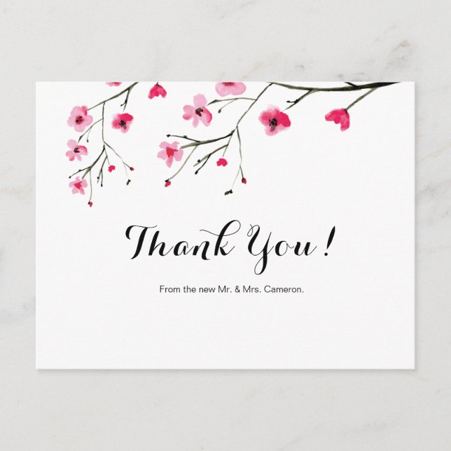 Postal Simple Cerezo en flor Gracias Boda (Anverso)
