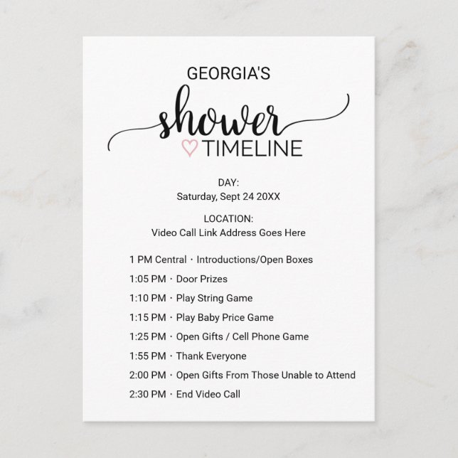 Postal Simple Chicas negros Baby Shower Orden de eventos (Anverso)