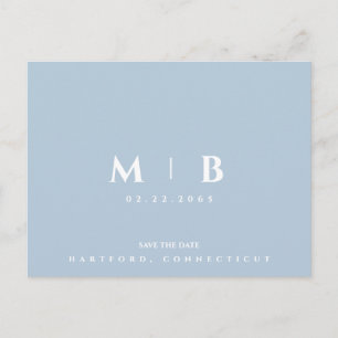 Postal Simple Cielo Azul Monograma Boda Save the Date 