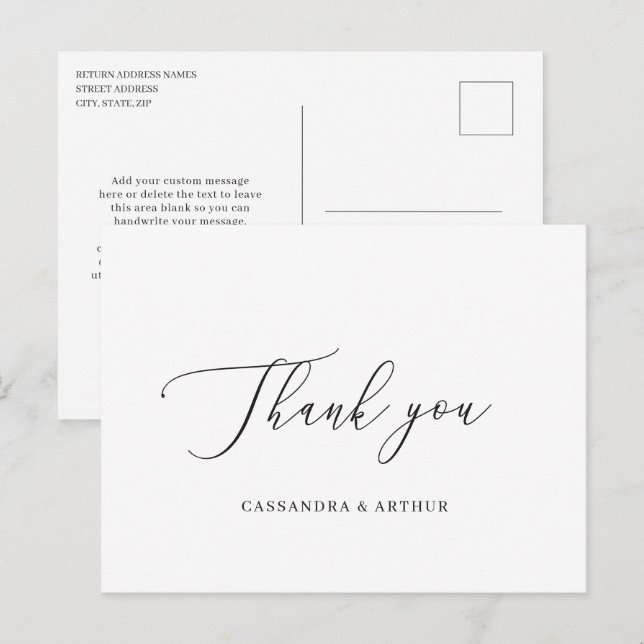 Postal Simple Classic Elegant Wedding Gracias (Anverso / Reverso)