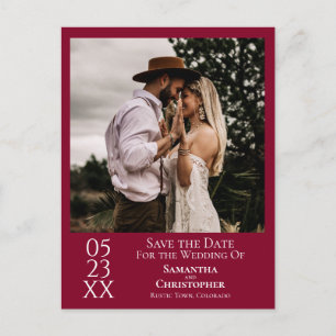 Postal Simple Cranberry Red Wedding Save the Date Photo
