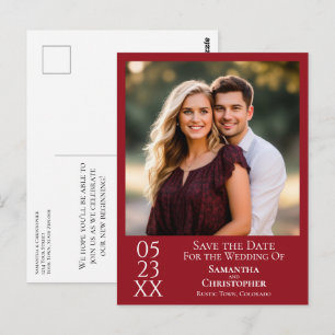 Postal Simple Crimson Red Wedding Save the Date Photo