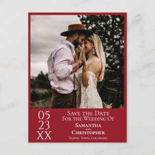 Postal Simple Crimson Red Wedding Save the Date Photo