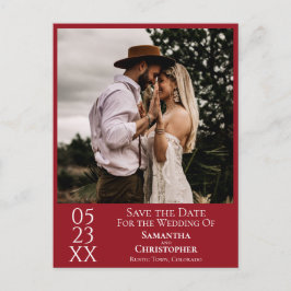 Postal Simple Crimson Red Wedding Save the Date Photo