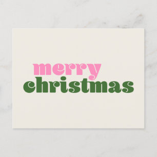 Postal Simple Cute Retro Rosa Verde Feliz Navidad 