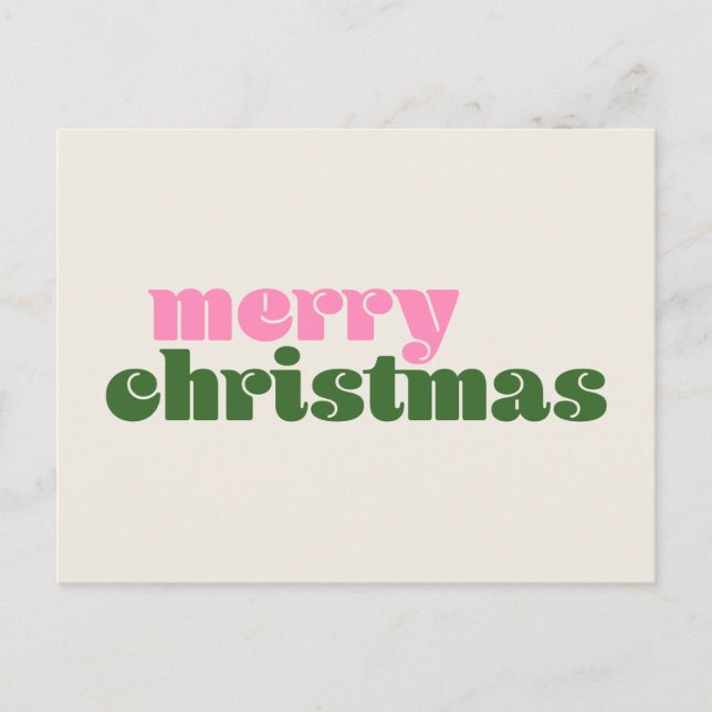 Postal Simple Cute Retro Rosa Verde Feliz Navidad  (Anverso)
